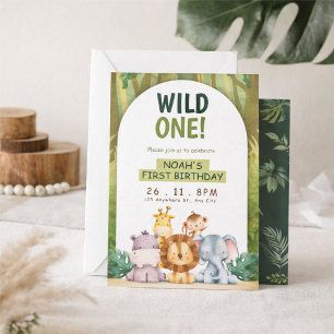 Jungle Animals 1st Birthday Party Invitation