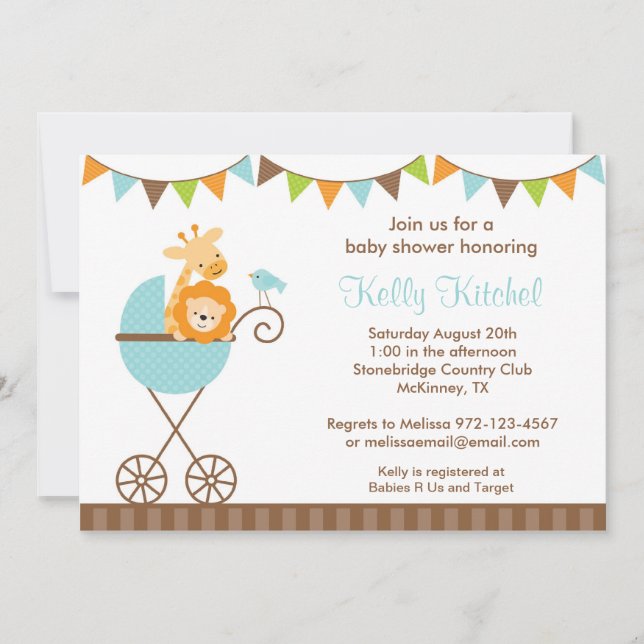 Jungle Animals and Bunting Invitations (Front)
