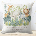 Jungle Animals  Baby Birth Stats Pillow<br><div class="desc">Cute jungle animal baby shower design pillow for a baby boy or baby girl.  Easy to personalize with baby's birth stats!  Change the background colour by clicking on customize & using our colour picker. Matching items available in our shop.</div>
