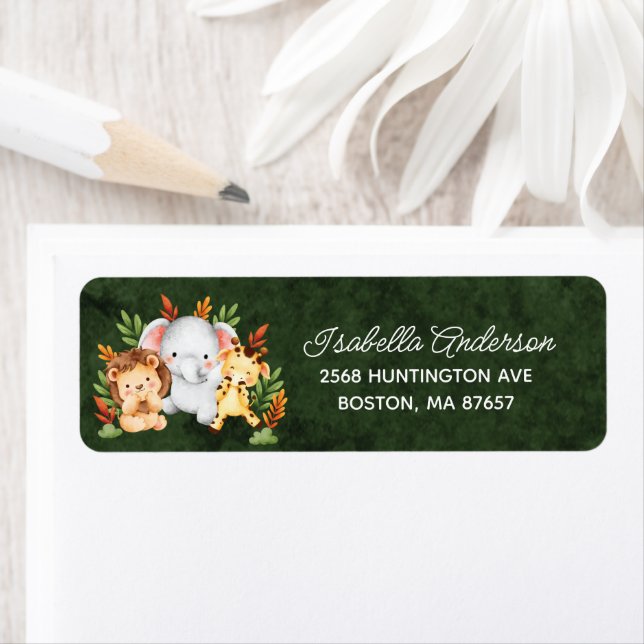 Jungle Animals Baby Shower Address Label (Insitu)