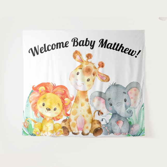 Jungle Animals Baby Shower Backdrop Tapestry (Front (Horizontal))