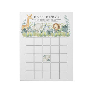 Jungle Animals Baby Shower Bingo Game Notepad