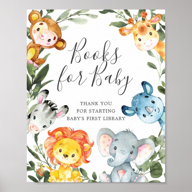 Jungle Animals Baby Shower Books For Baby Sign (Front)