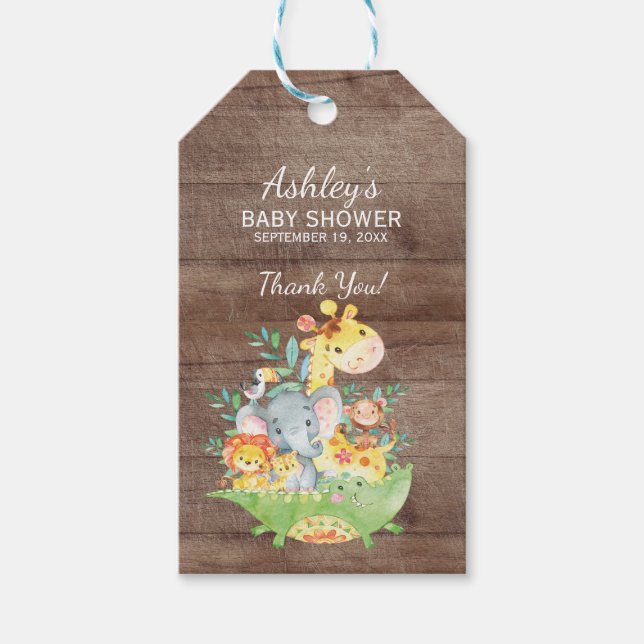Jungle Animals Baby Shower Favour Gift Tag (Front)