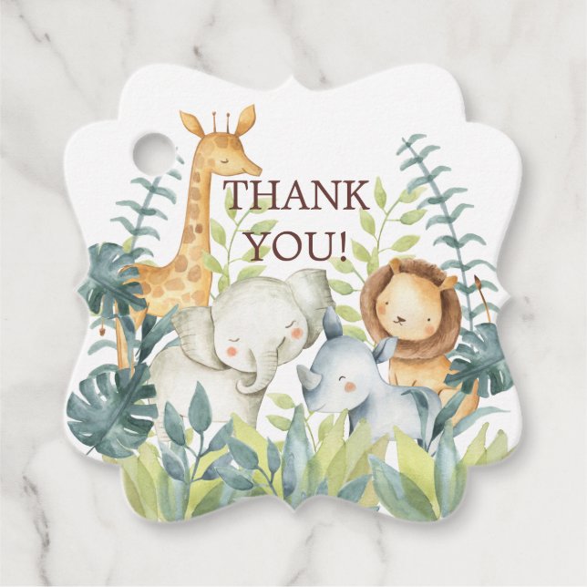 Jungle Animals Baby Shower Favour Gift Tag (Front)