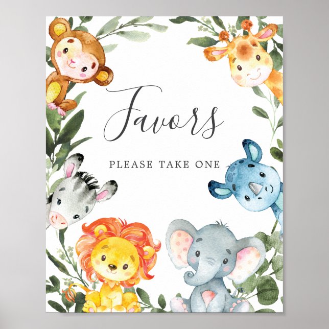 Jungle Animals Baby Shower Favours Sign (Front)