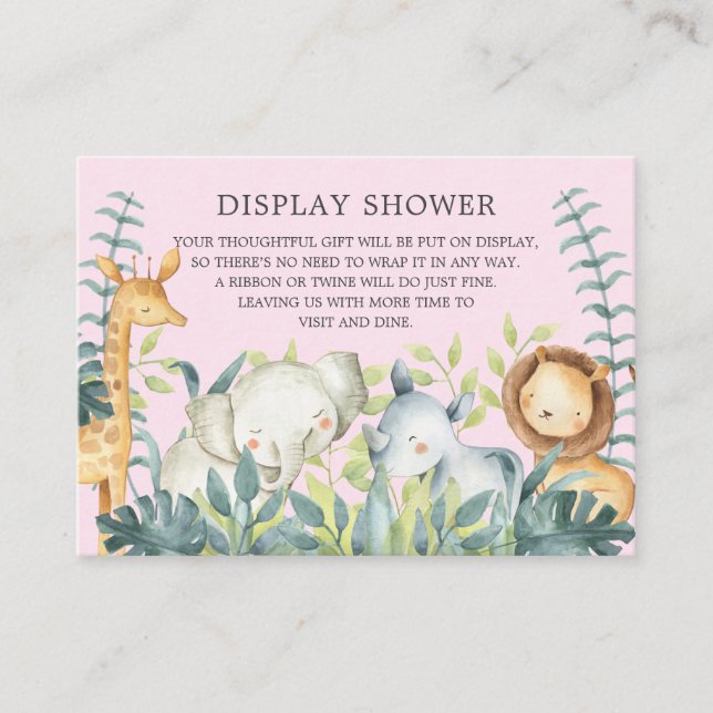 Jungle Animals Baby Shower Gift Display Shower Enclosure Card (Front)
