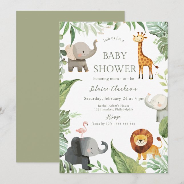 Jungle Animals Baby Shower Invitation (Front/Back)