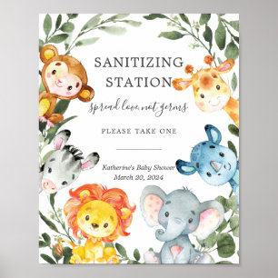 Jungle Animals Baby Shower Sanitizing Station Sign