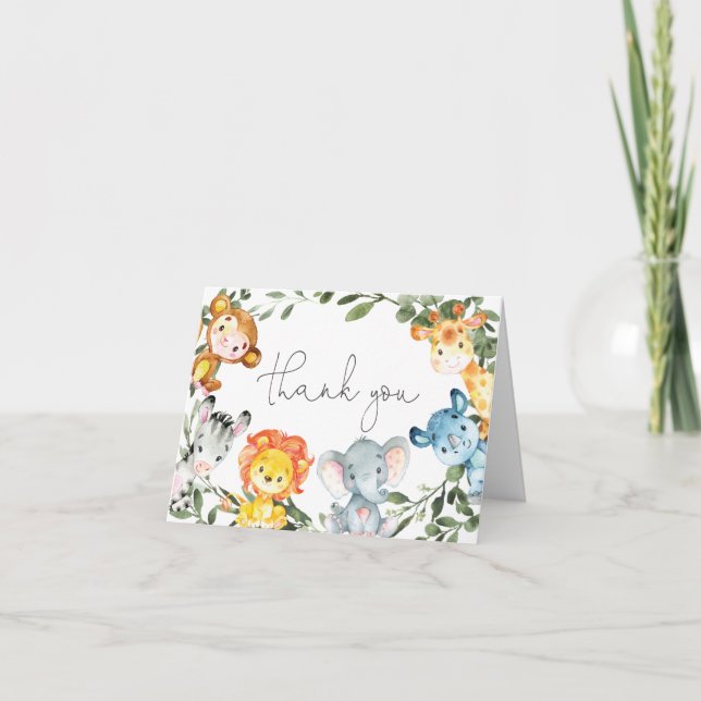Jungle Animals Baby Shower Thank You Card (Front)