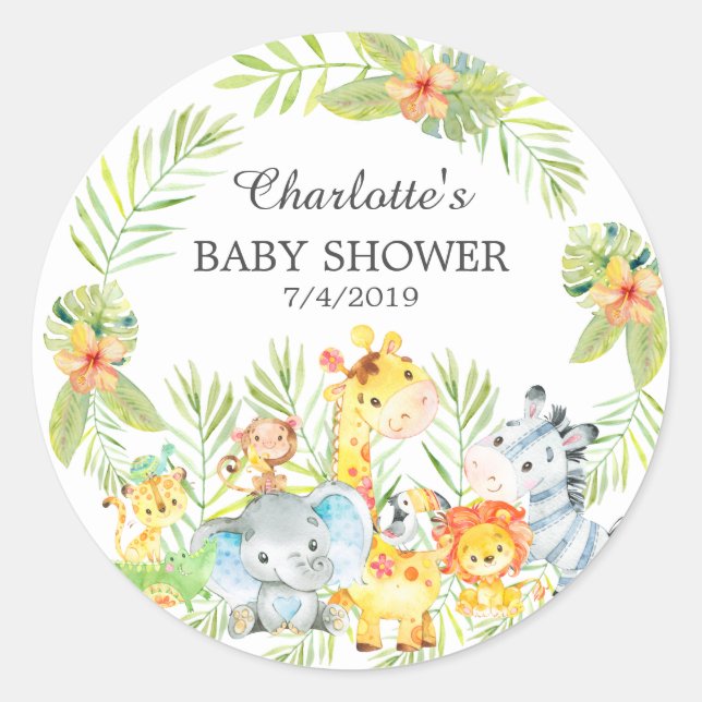 Jungle Animals Baby Shower Thank You Favour Classic Round Sticker (Front)