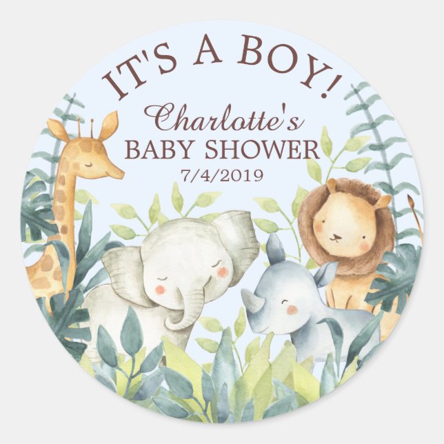 Jungle Animals Baby Shower Thank You Favour Sticke Classic Round Sticker (Front)