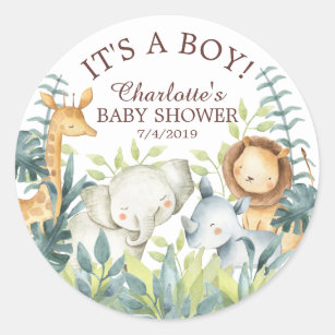 Jungle Animals Baby Shower Thank You Favour Sticke Classic Round Sticker
