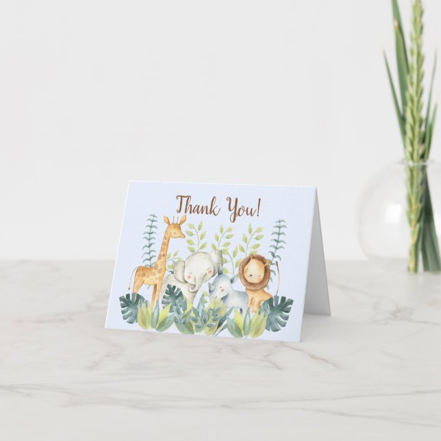 Jungle Animals Baby Shower Thank You Note (Front)
