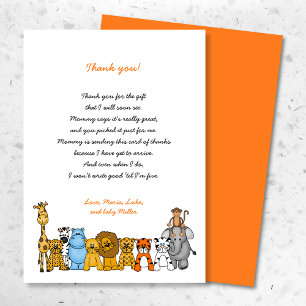 Jungle Animals baby shower thank you note Card