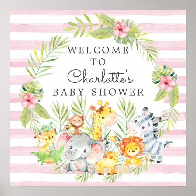 Jungle Animals Baby Shower Welcome Poster (Front)