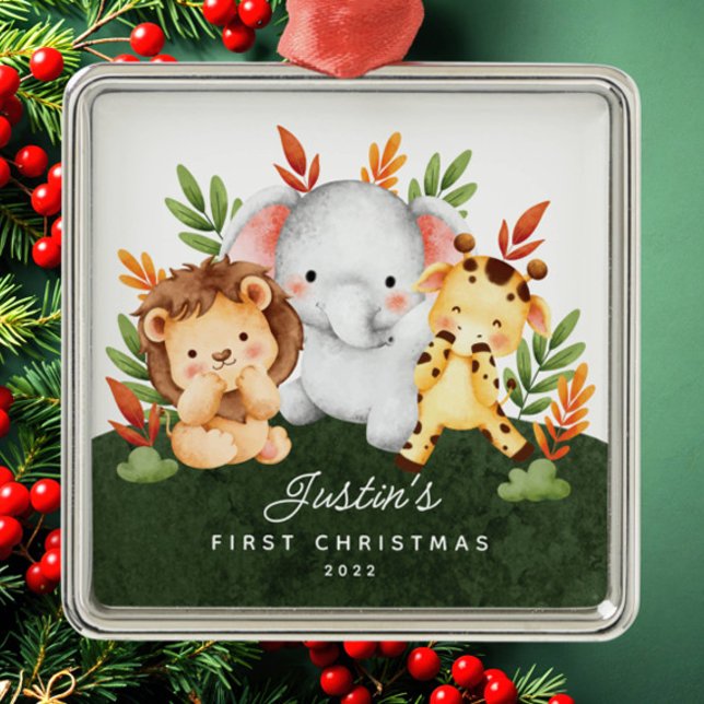 Jungle Animals Baby's First Christmas Metal Ornament (Creator Uploaded)