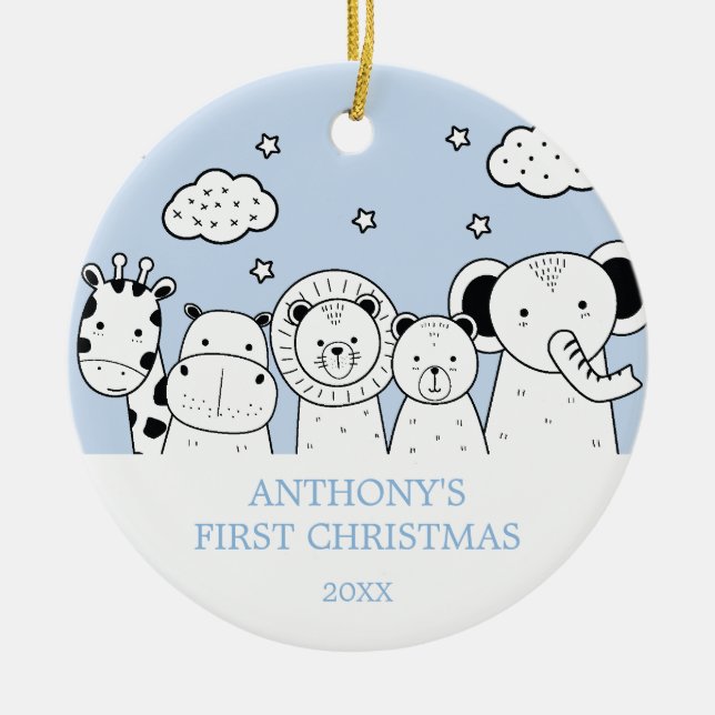 Jungle Animals Baby's First Christmas Ornament (Front)