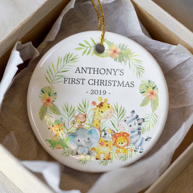 Jungle Animals Baby's Photo Christmas Ornament (Creator Uploaded)