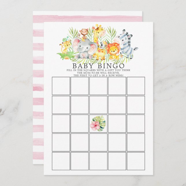 Jungle Animals BINGO Baby Shower Game Invitation (Front/Back)