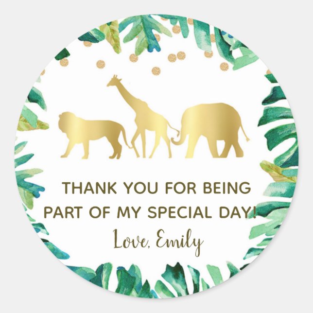 Jungle animals birthday baby shower favour label (Front)