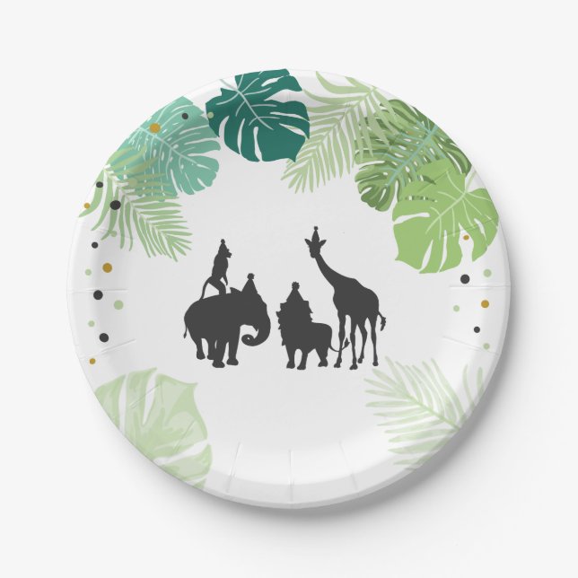 Jungle animals birthday Paper Plates Safari Zoo (Front)