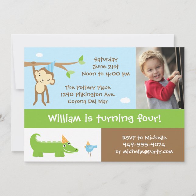 Jungle Animals Birthday Party Invitation (Front)