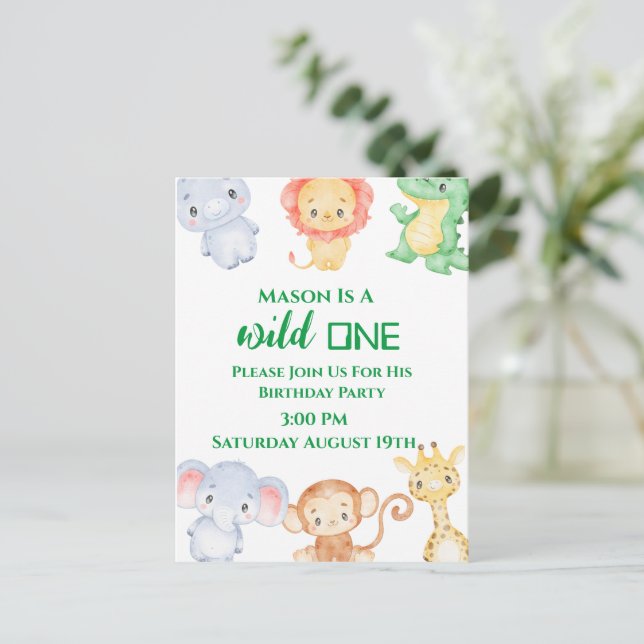 Jungle Animals Birthday Party Invitation    Postca Postcard (Standing Front)