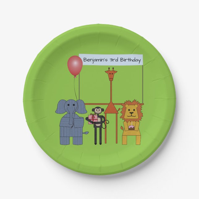 Jungle Animals Birthday Party Paper Plate (Front)