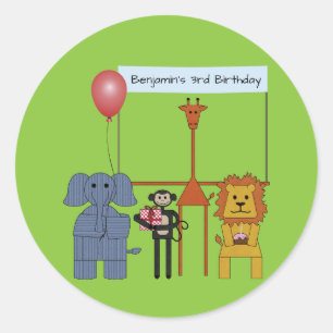Jungle Animals Birthday Party Round Sticker