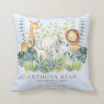 Jungle Animals  Boys Baby Birth Stats Pillow<br><div class="desc">Cute jungle animal baby shower design pillow for a baby boy.  Easy to personalize with baby's birth stats!  Change the background colour by clicking on customize & using our colour picker. Matching items available in our shop.</div>