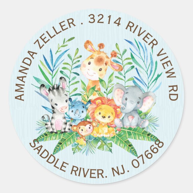 Jungle Animals Boys Baby Shower Address Label (Front)