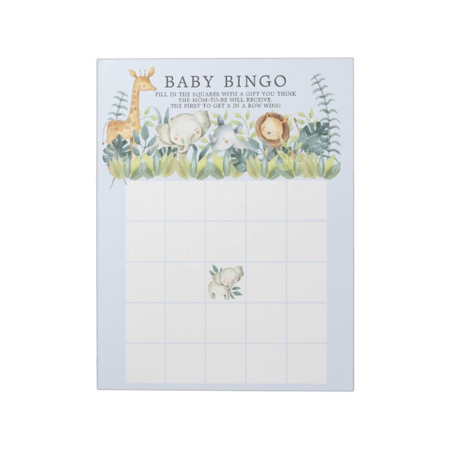 Jungle Animals Boys Baby Shower Bingo Game Notepad (Rotated)