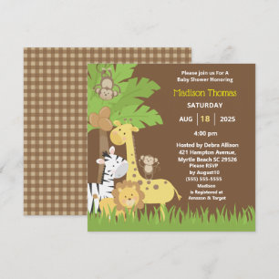   Jungle Animals Brown Safari  Boy Baby Shower   I Invitation