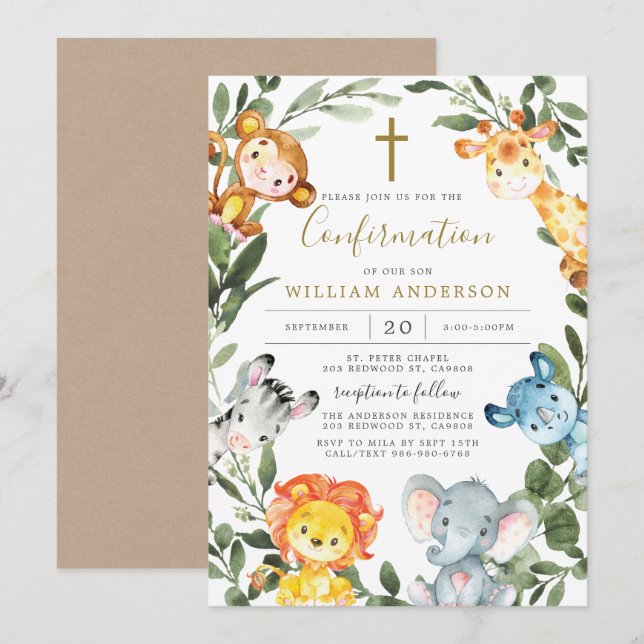 Jungle Animals Confirmation Invitation (Front/Back)
