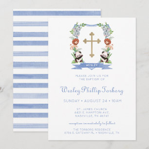 Jungle Animals Crest Boy Baptism Invitation