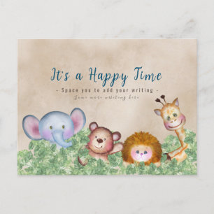 Jungle animals cute For train engine photo theme Postcard
