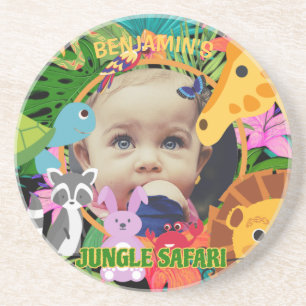 Jungle animals cute personalized baby photo coaster