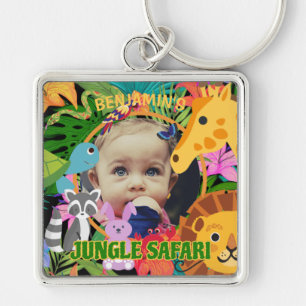 Jungle animals cute personalized baby photo   keychain