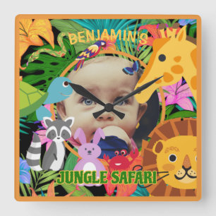 Jungle animals cute personalized baby photo square wall clock