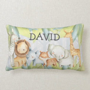 Jungle Animals Cute Safari Personalized Lumbar Pillow