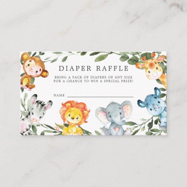 Jungle Animals Diaper Raffle Baby Shower Card (Front)