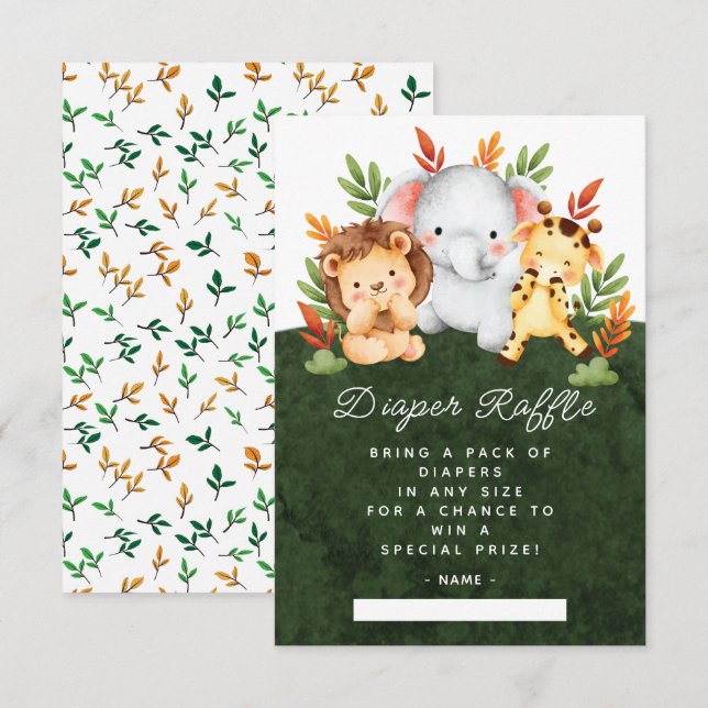 Jungle Animals Diaper Raffle Enclosure Card (Front/Back)