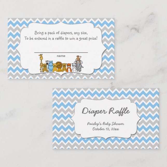 Jungle Animals Diaper Raffle Tickets game Enclosure Card (Front/Back)