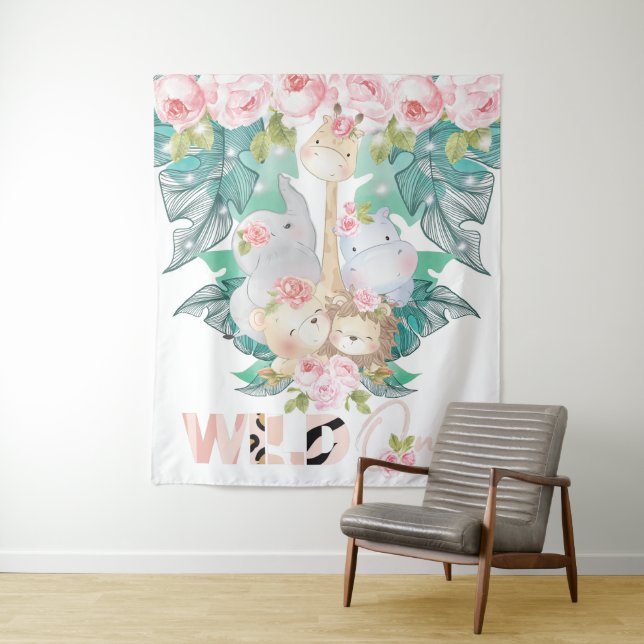 Jungle Animals First Birthday Wild One Tapestry (In Situ)