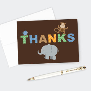 Jungle Animals for Boy Brown Baby Shower Thank You Card