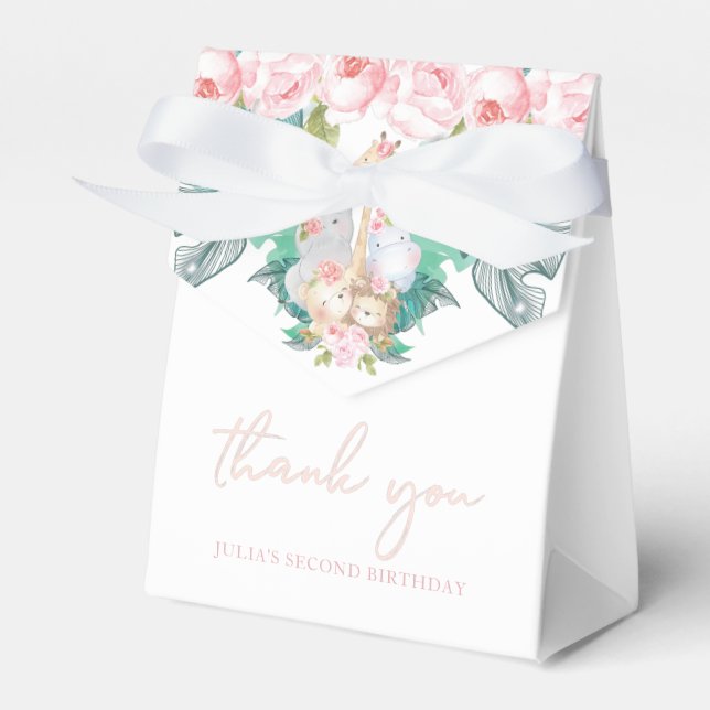 Jungle Animals Girl Birthday Thank you Favor Box (Front Side)