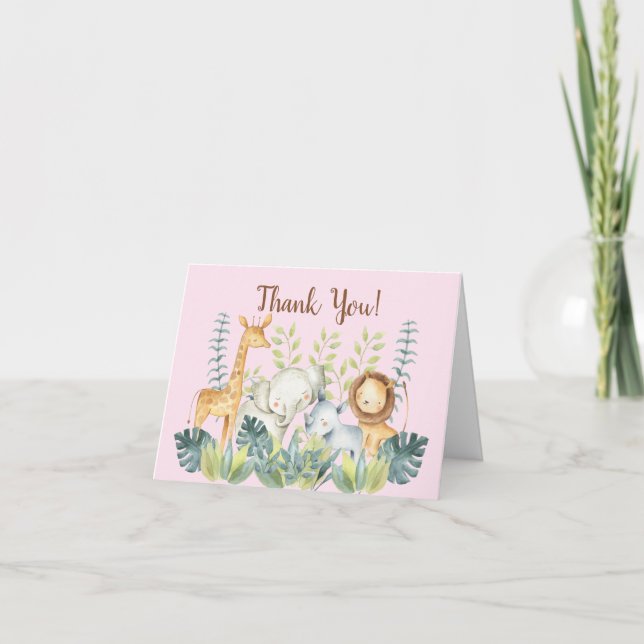 Jungle Animals Girls Baby Shower Thank You (Front)