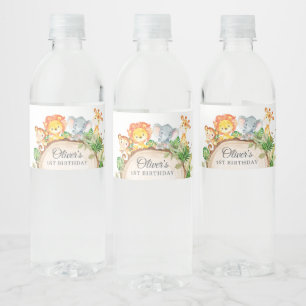 Jungle Animals Greenery 1st Birthday Baby Shower Water Bottle Label