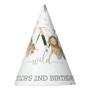 Jungle Animals Greenery 2nd Birthday Boy Girl Party Hat